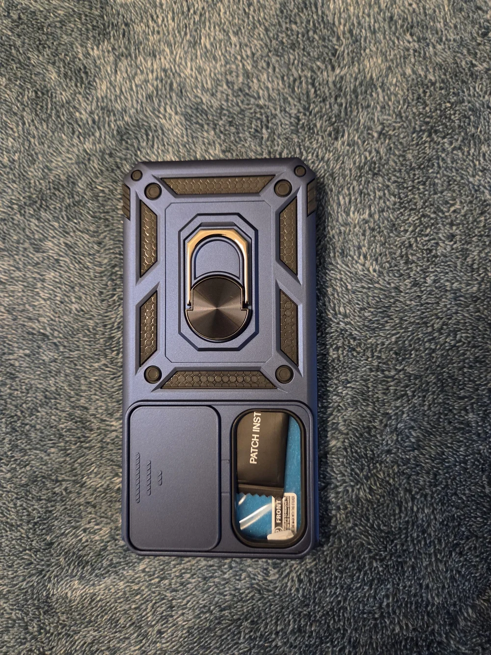 S24 Dark Blue Phone Case with Ring Kickstand, Camera Cover, Screen Protector NEW